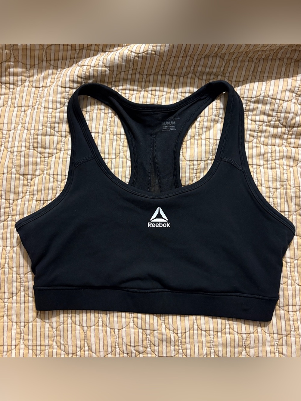 Reebok Black Racerback Sports Bra with Mesh Detail Size Medium